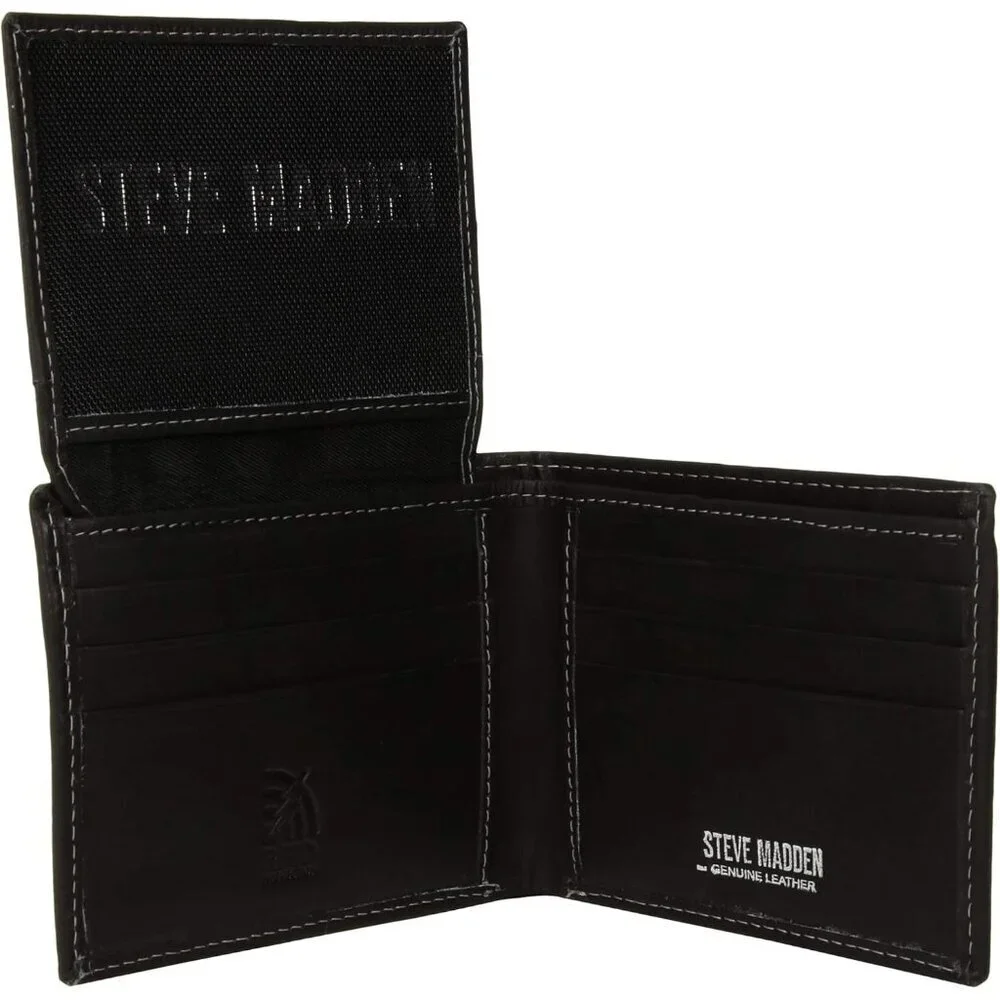 Men's Black Attached Flip Pockets Genuine Leather Wallet Card Extra Capacity